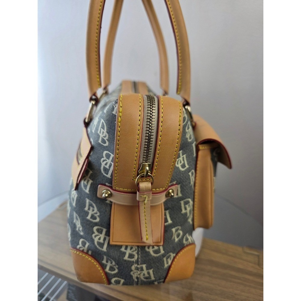 Dooney & Bourke Signature Monogram Canvas Satchel Grey Tan Leather Trim Bag - Picture 9 of 16